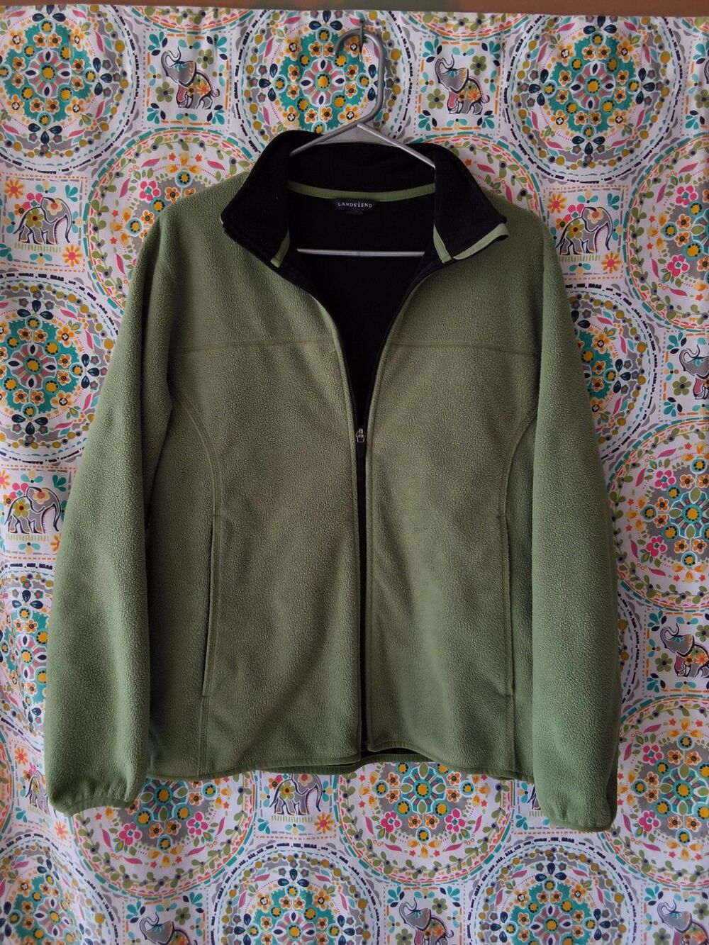 Womens Lands End Green Full Zip Fleece Jacket Medium 10/12